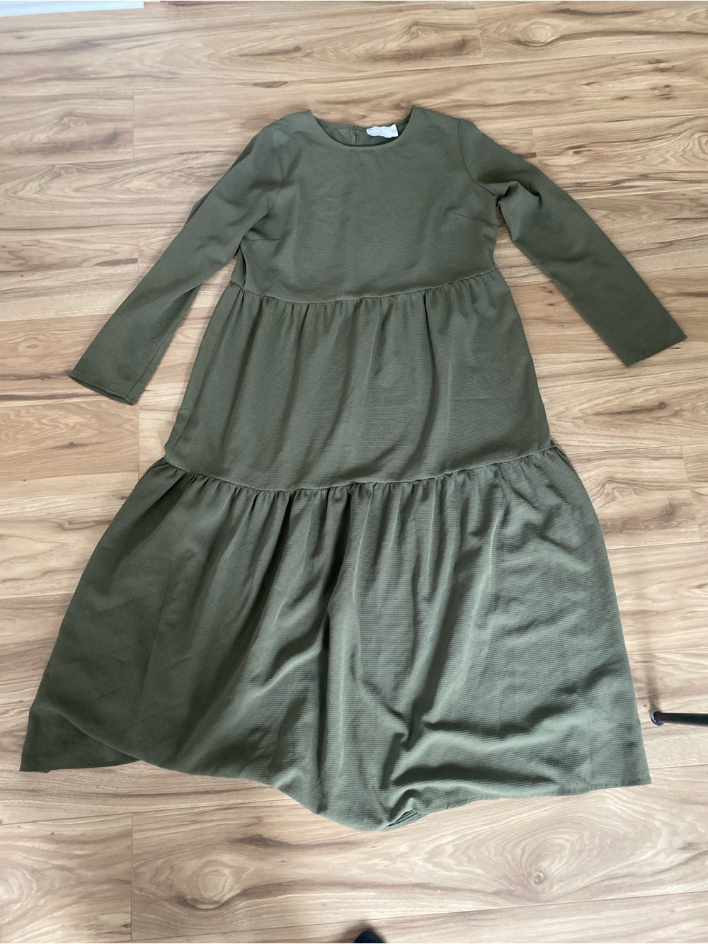 Asos Olive Green Tiered Long Sleeve Dress